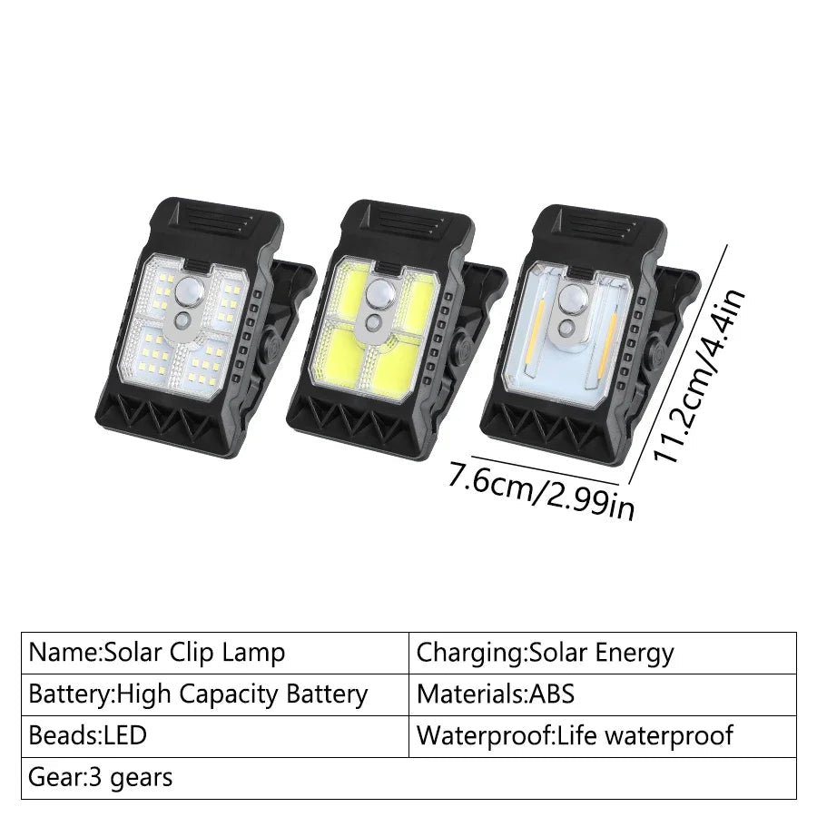 Solar Clip Lamp – Outdoor Waterproof Light with Motion Sensor & Warm Modes