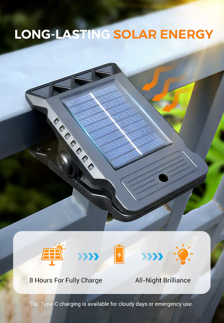 Solar Clip Lamp – Outdoor Waterproof Light with Motion Sensor & Warm Modes